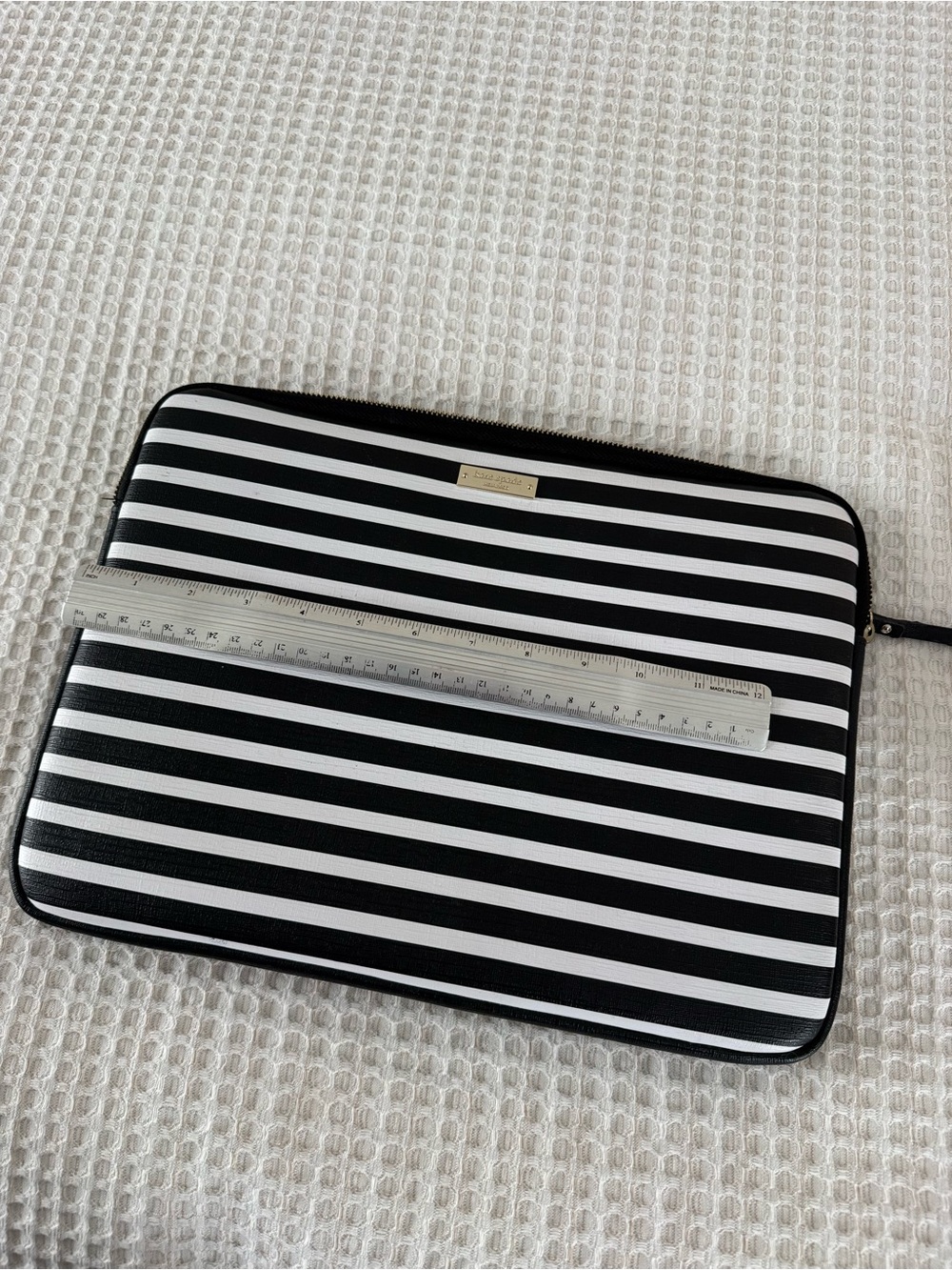 kate spade Black and White Striped Tablet Sleeve with Gold Nameplate - Picture 3 of 4